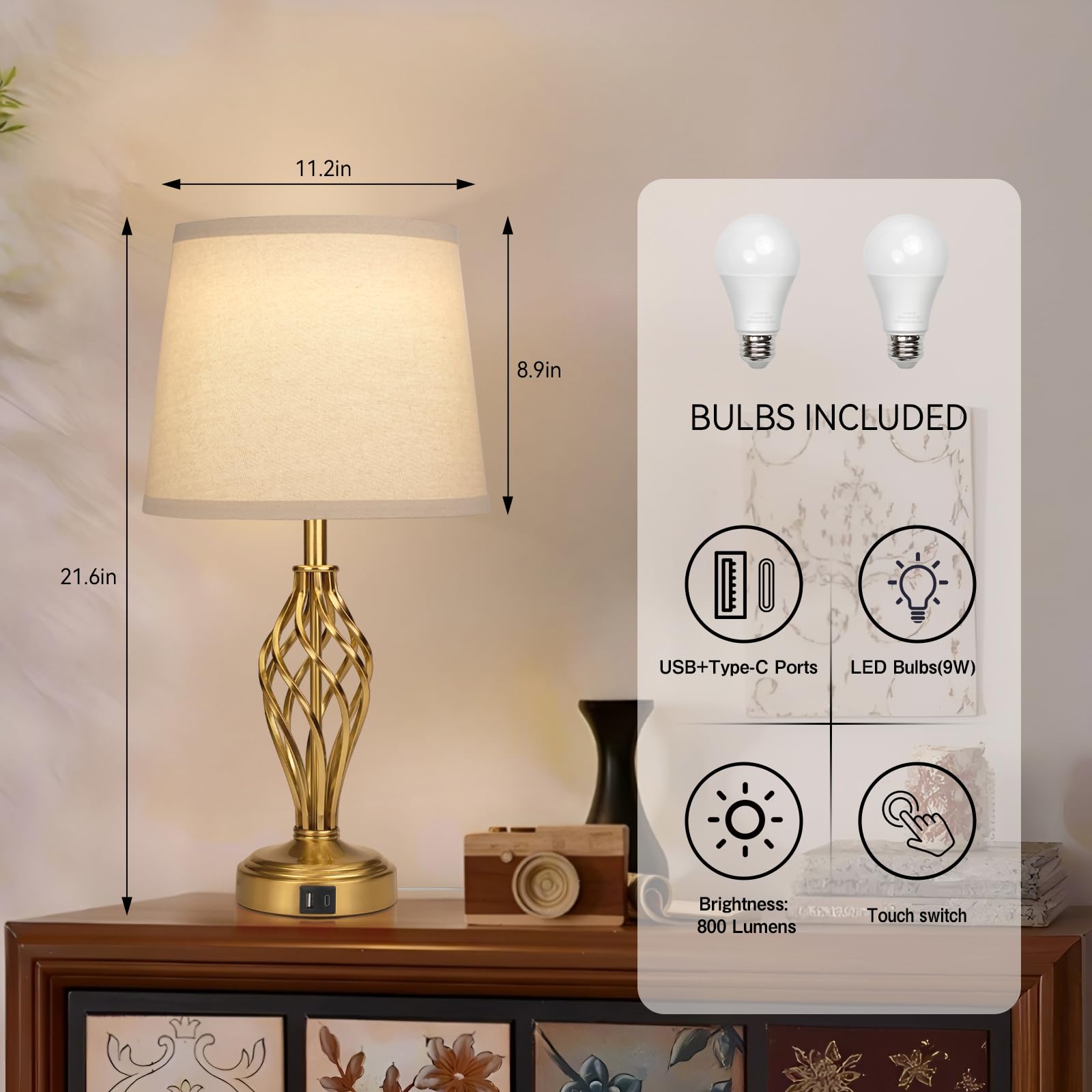 Ruiever bedside lamps show USB ports for convenient charging at night
