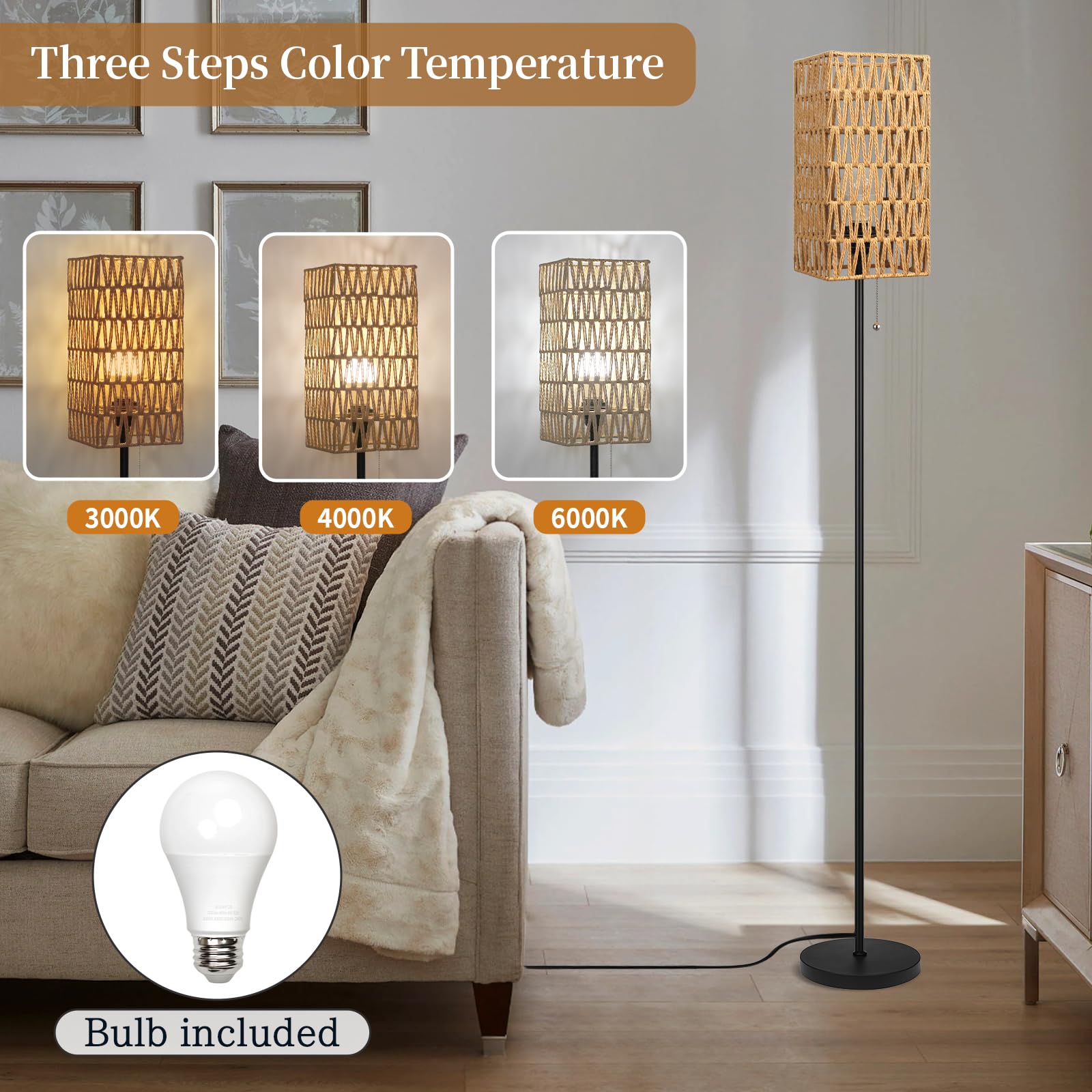 Ruiever floor lamp assembly step shows simple 5-10 minute setup.