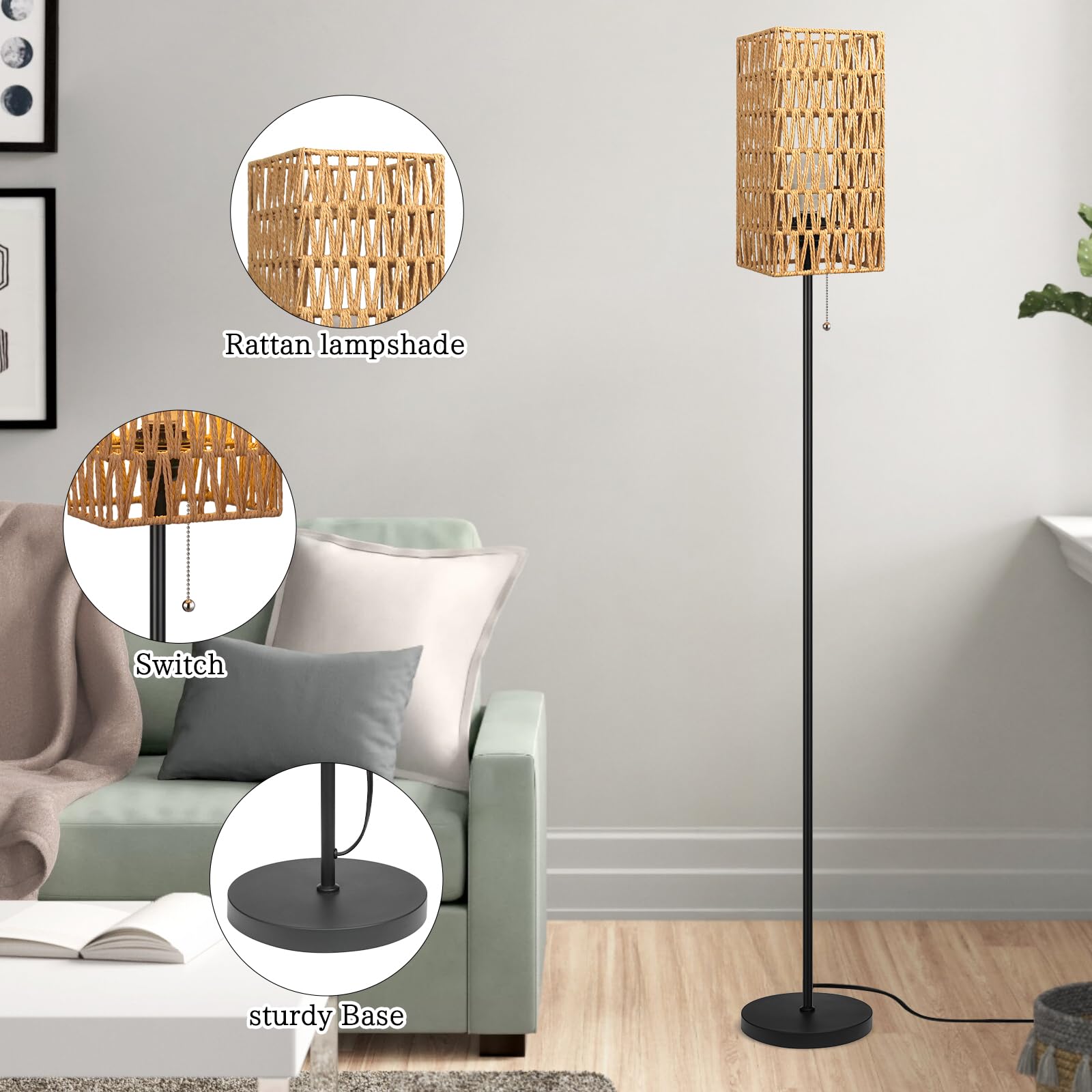 Ruiever floor lamp foot switch enables easy on/off without bending.