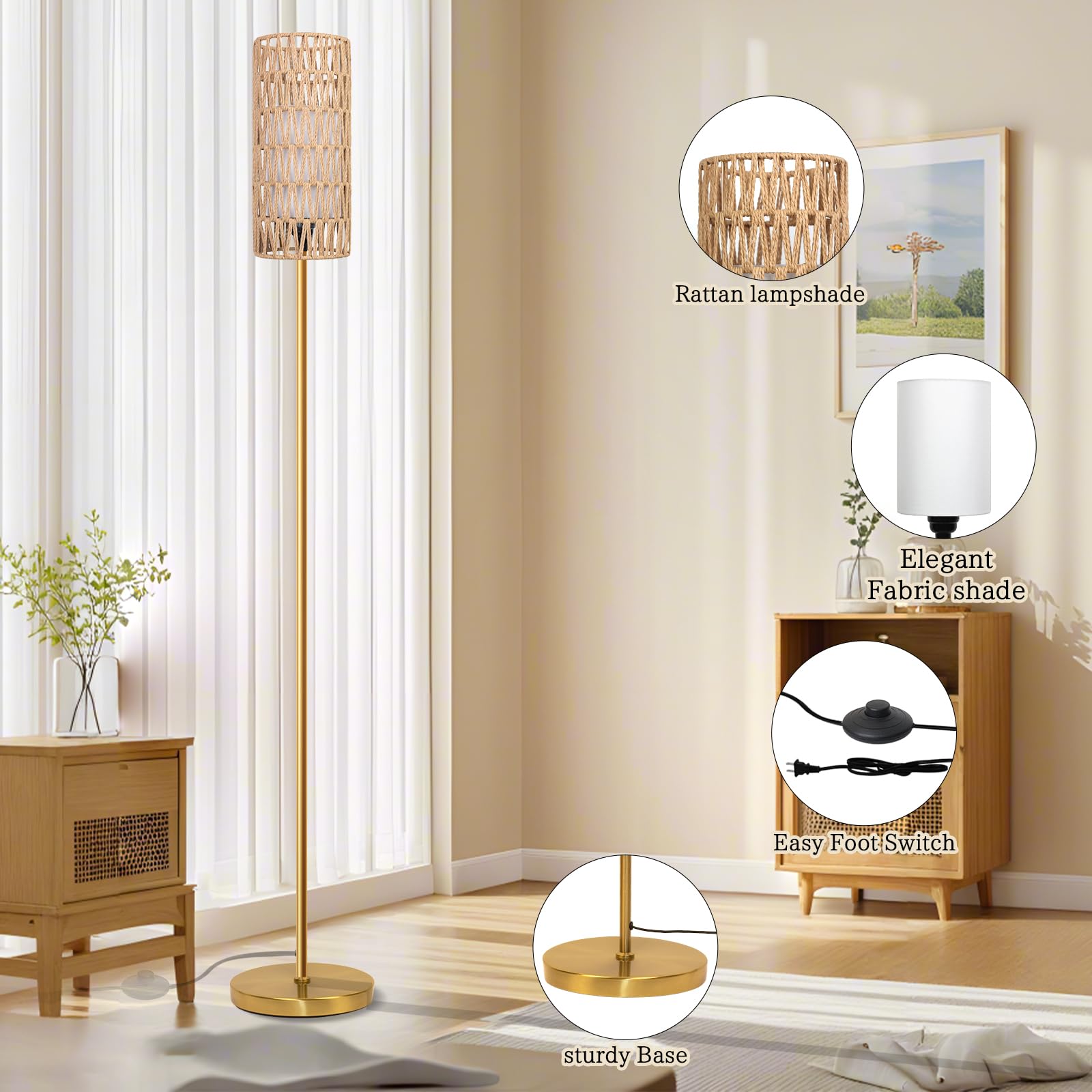 Ruiever handmade rattan shade adds texture and inviting light to any seating area