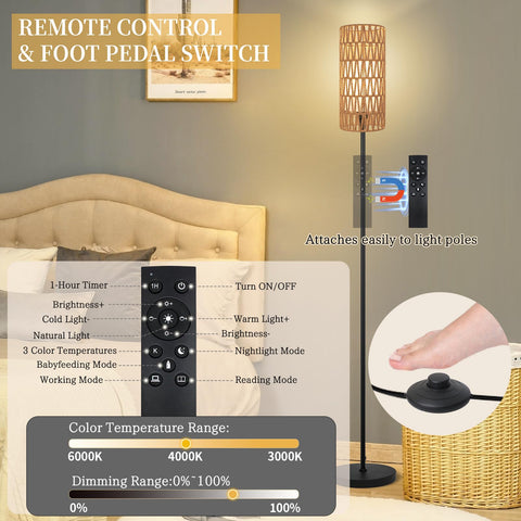 Ruiever floor lamp remote control enables easy lighting adjustments.