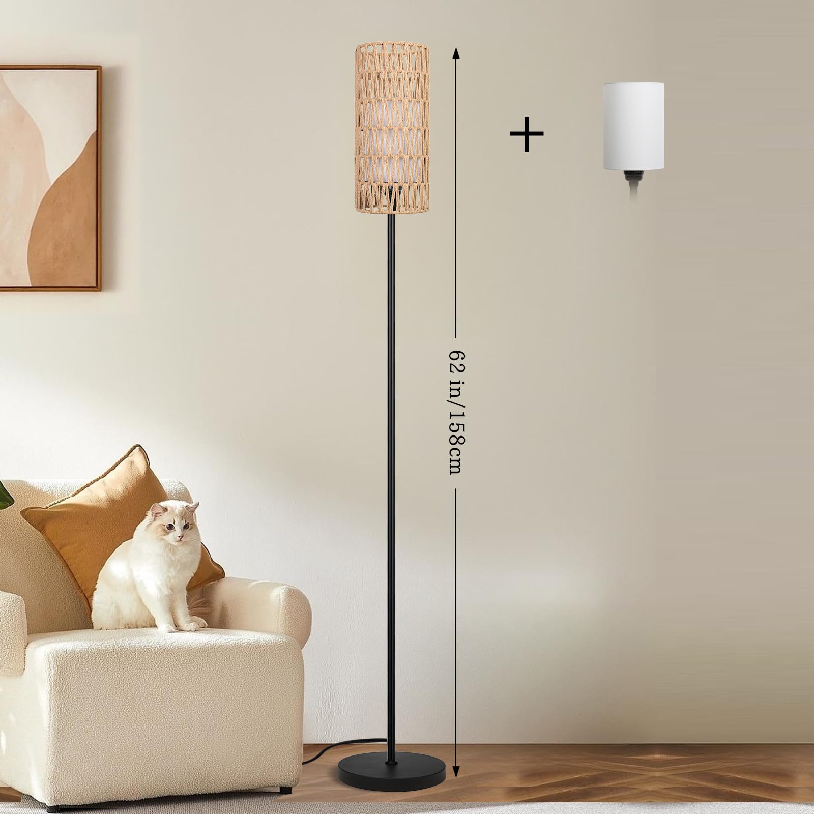 Ruiever floor lamp shade made of natural rattan adds warm decor.