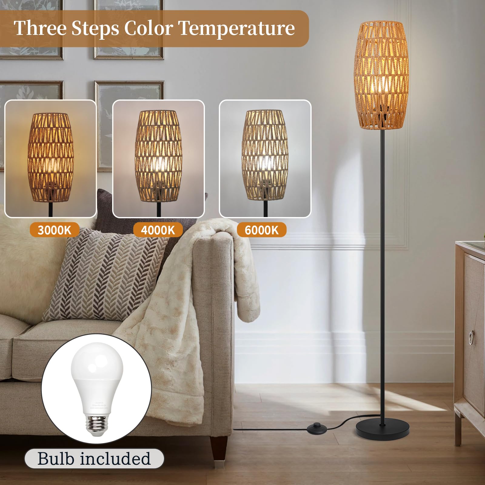Sturdy metal base keeps Ruiever floor lamp stable in busy rooms.