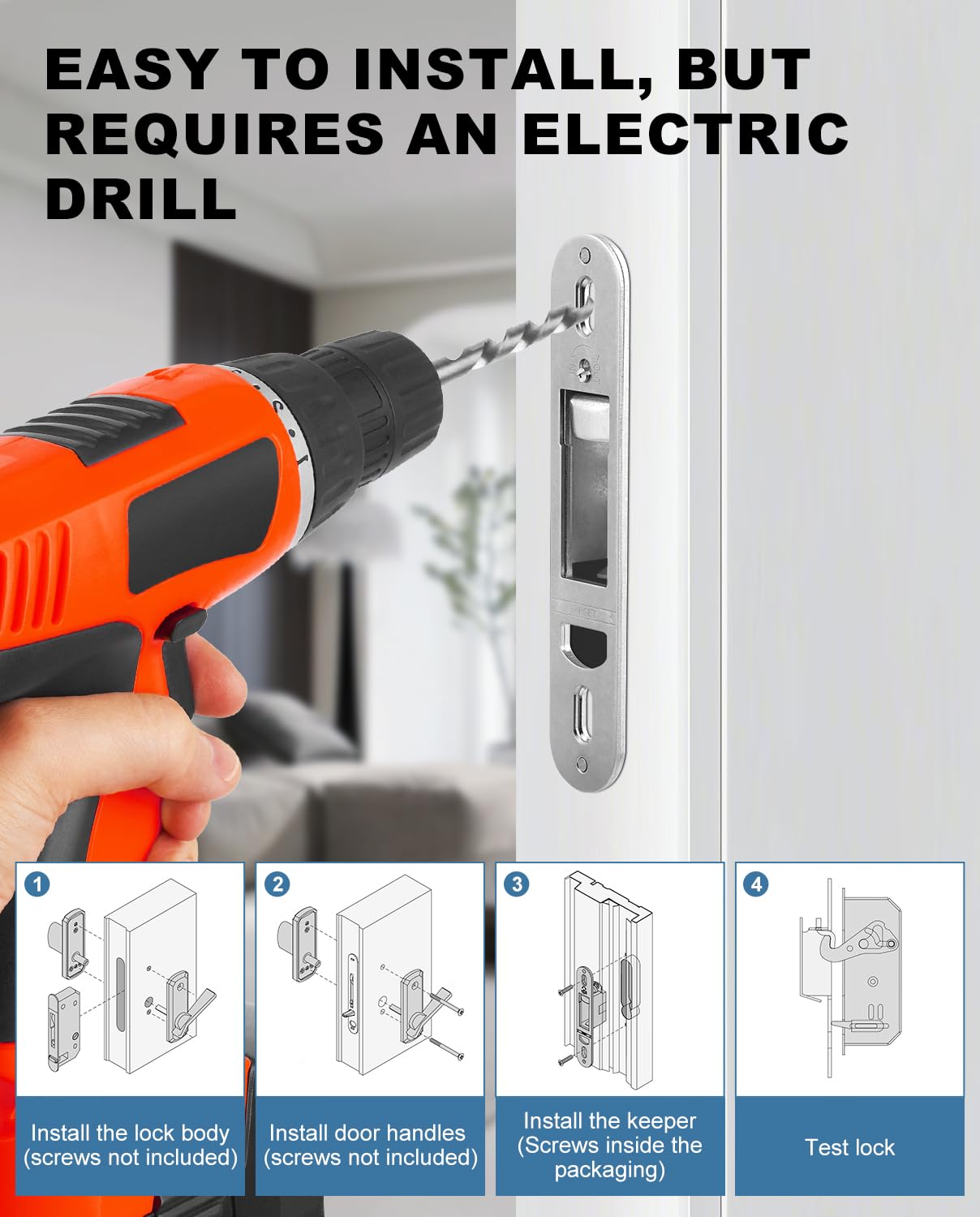 Ruigrit two-panel lock assembly demonstrates easy screwdriver installation.