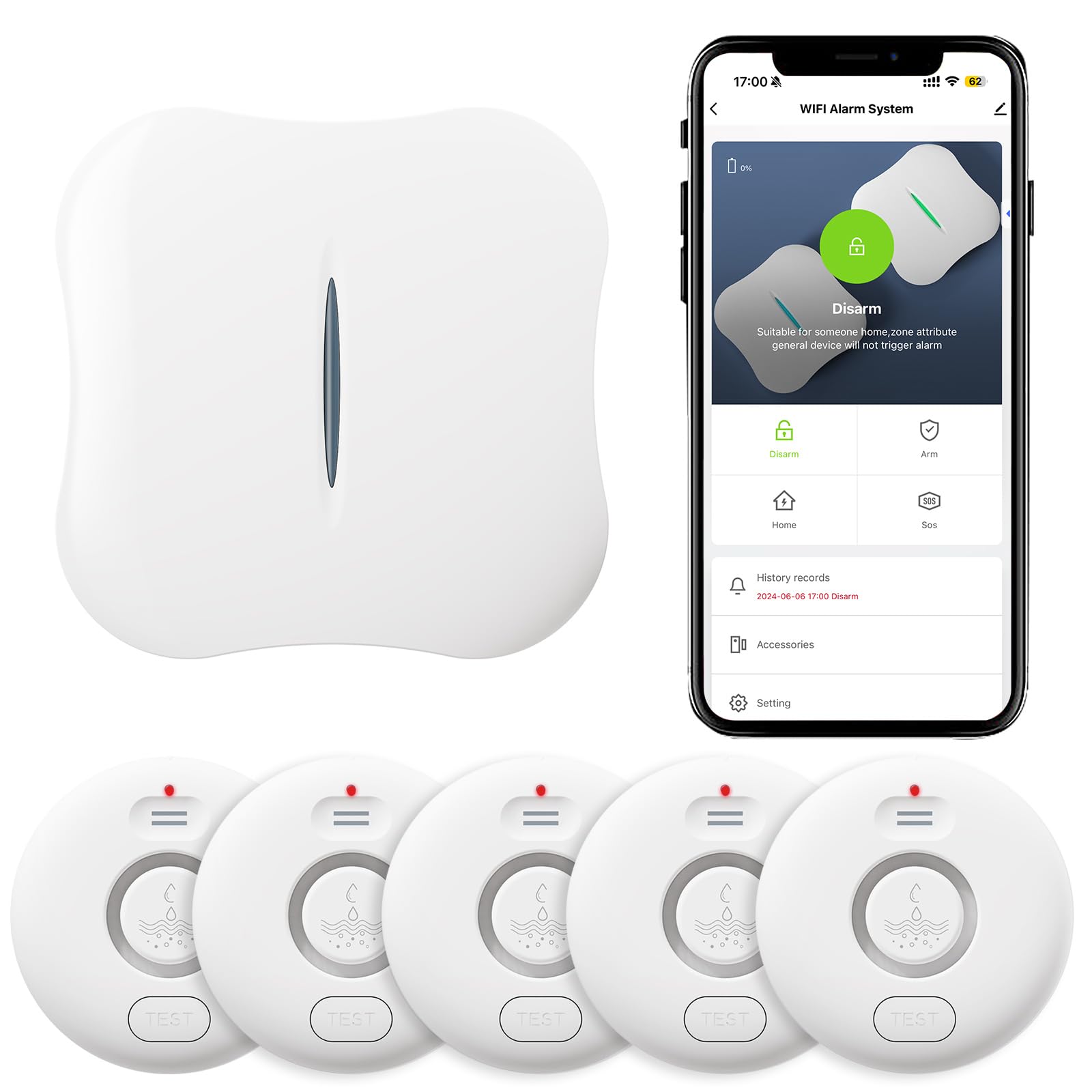 RUIKORING WiFi water-leak detectors 5-pack pack-shot for home protection