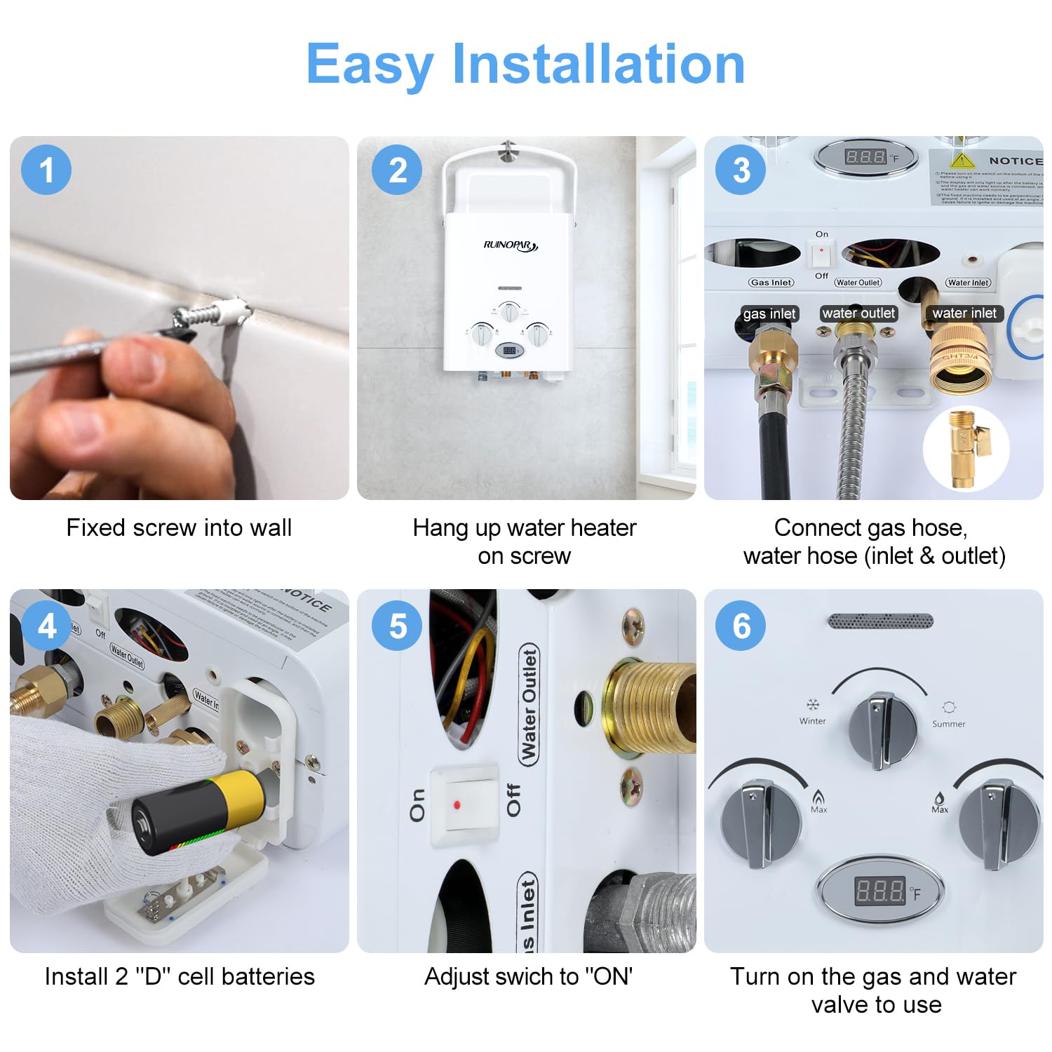 RUINOPAR boating and camping heater supports quick, comfortable showers anywhere.
