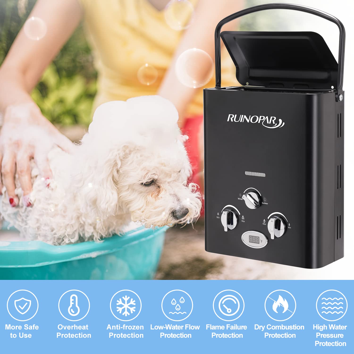 RUINOPAR tankless propane heater for outdoor camping and RV use