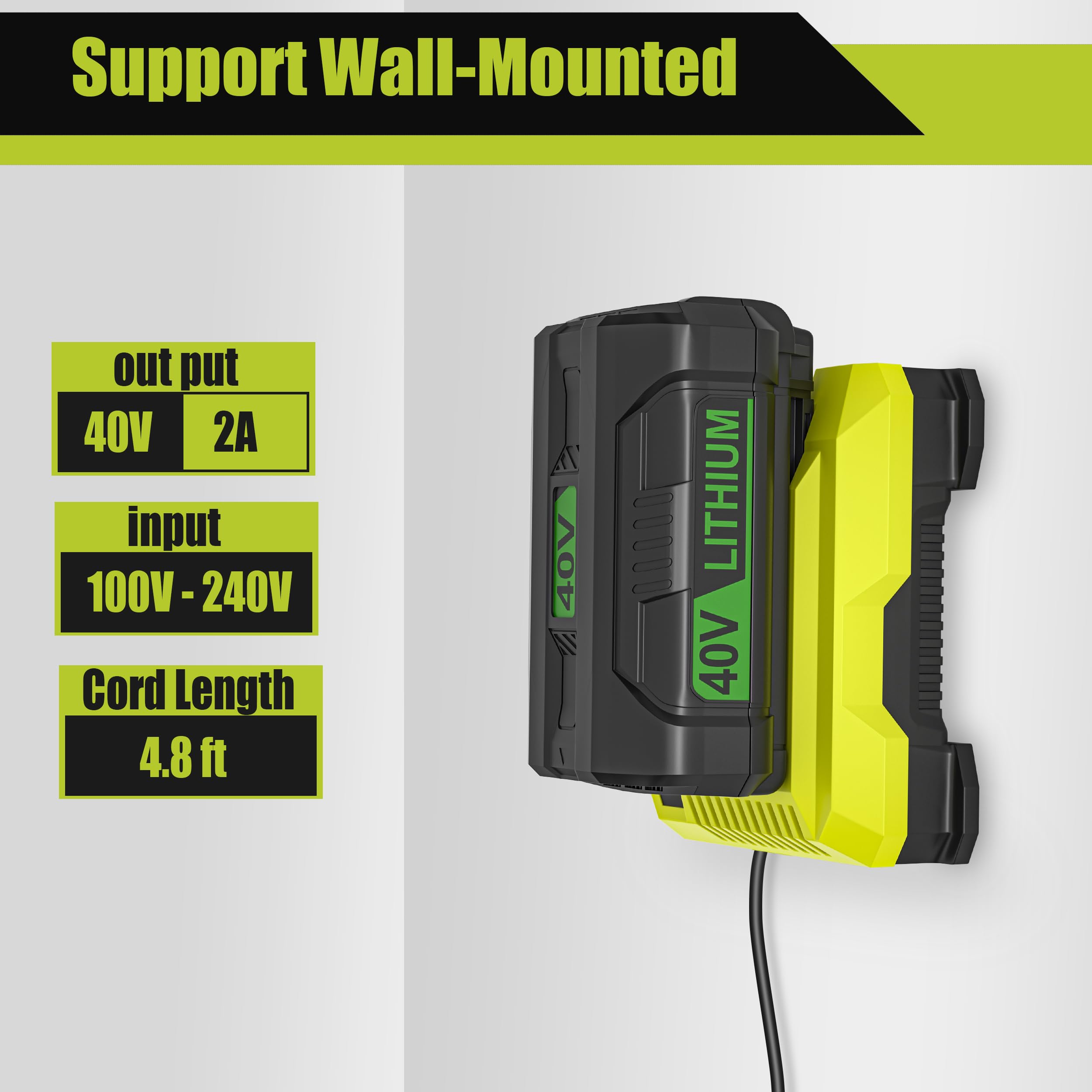 RUIQIU 40V charger compatible with Ryobi batteries like OP4060 and OP4040