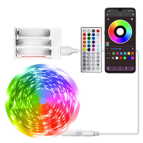RUISHINE battery-powered LED strip lights laid out for flexible room decoration.