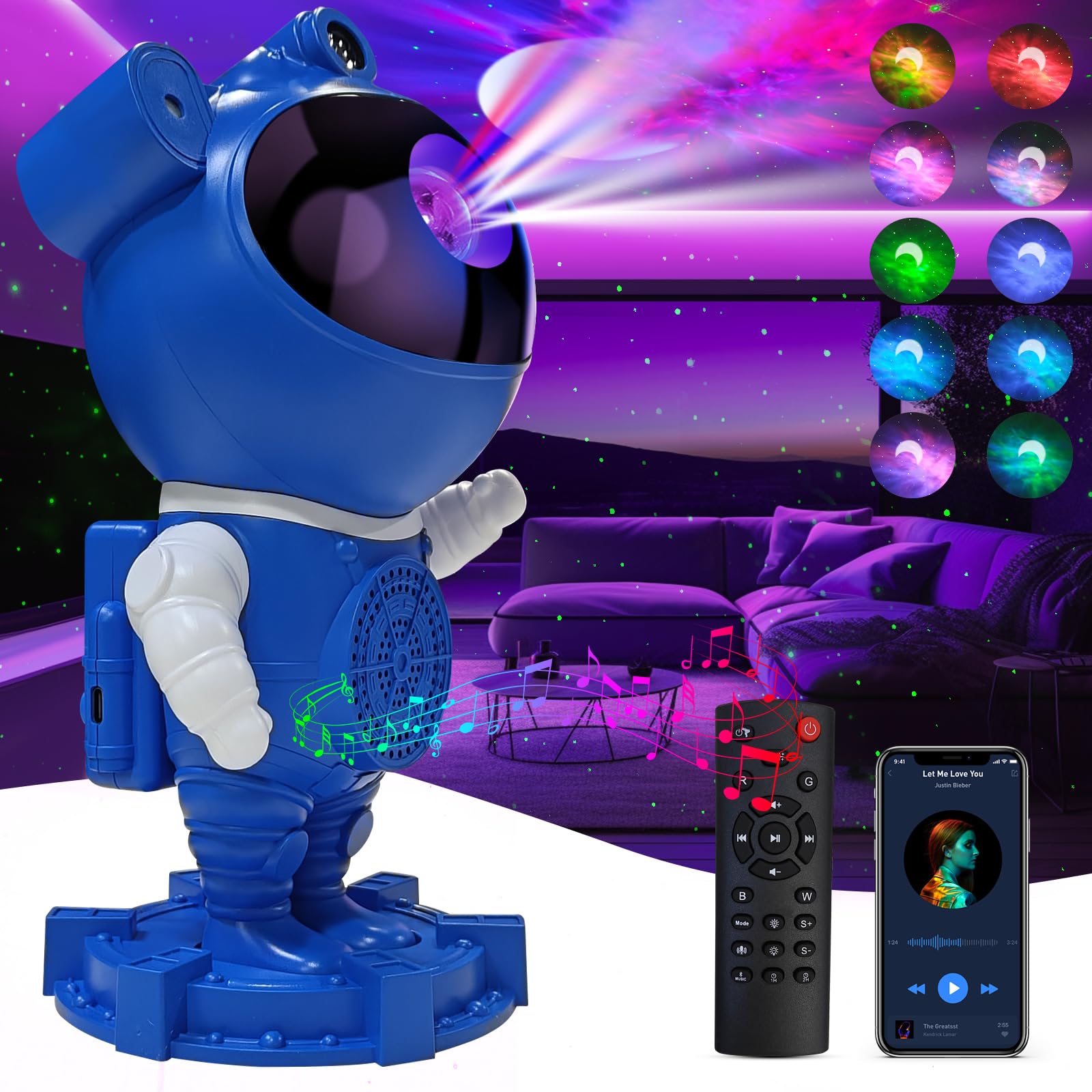 RUISHINE Galaxy Projector Night Light with nebula projection for calming bedroom ambience.