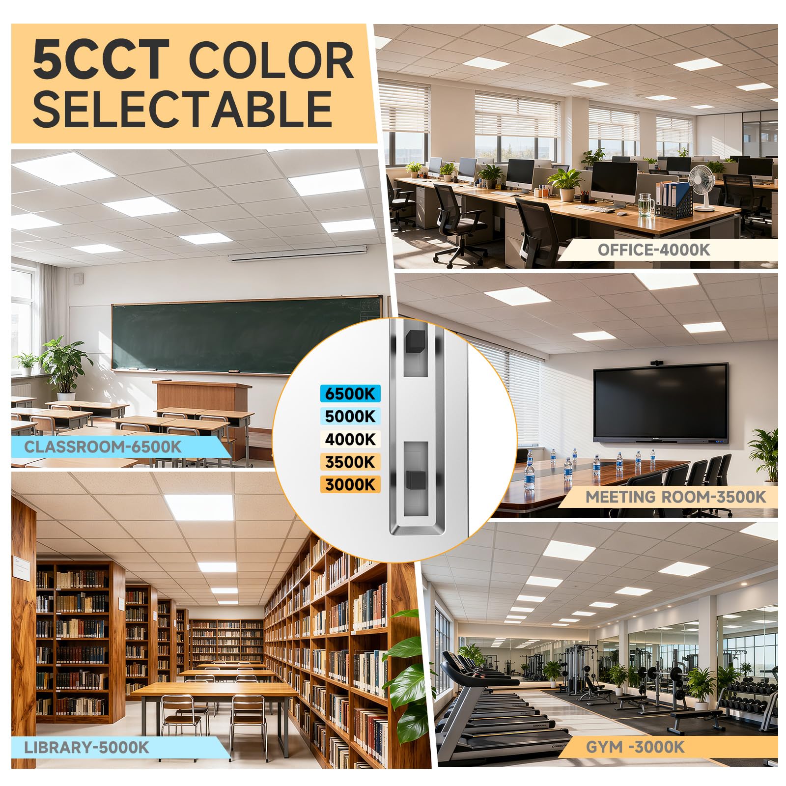 RUISUN 2x4 LED panel wattage slide selection, flexible brightness.