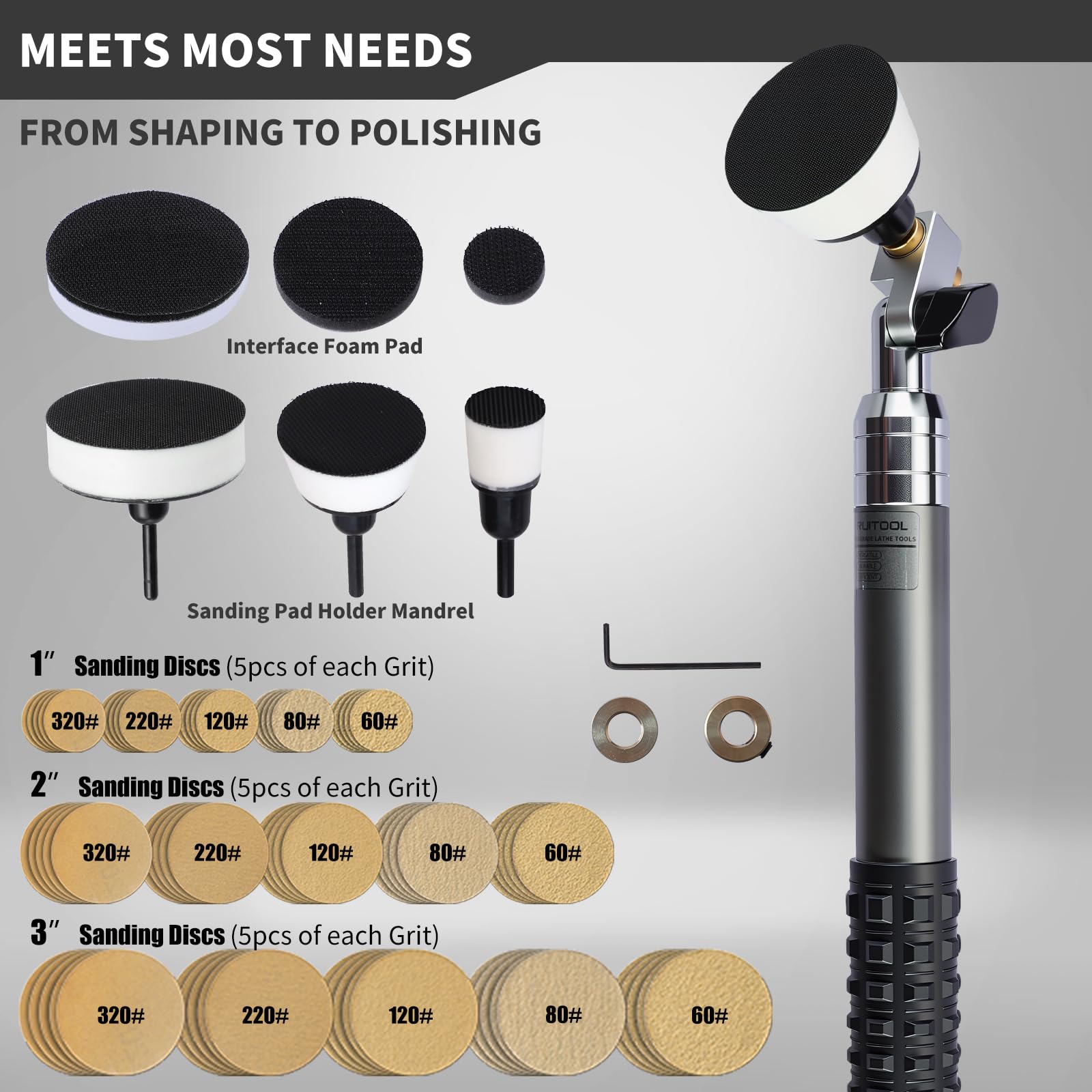 RUITOOL 75-piece sanding discs cover grits 60 to 320