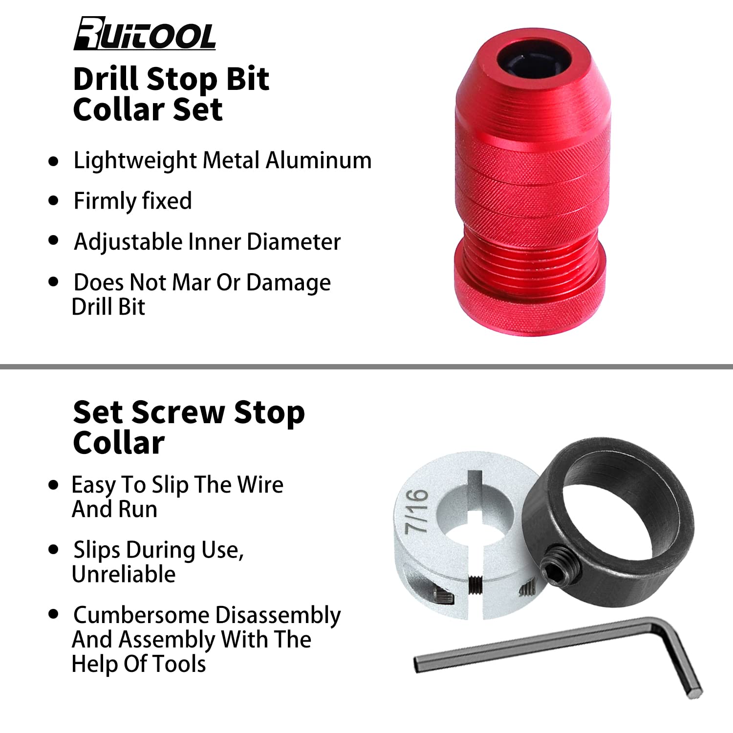 RUITOOL drill depth stop large fits 15/64-7/16 inch bits for faster setup.