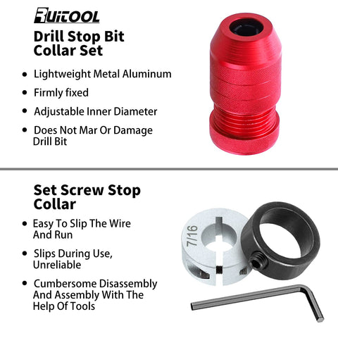 RUITOOL drill depth stop large fits 15/64-7/16 inch bits for faster setup.