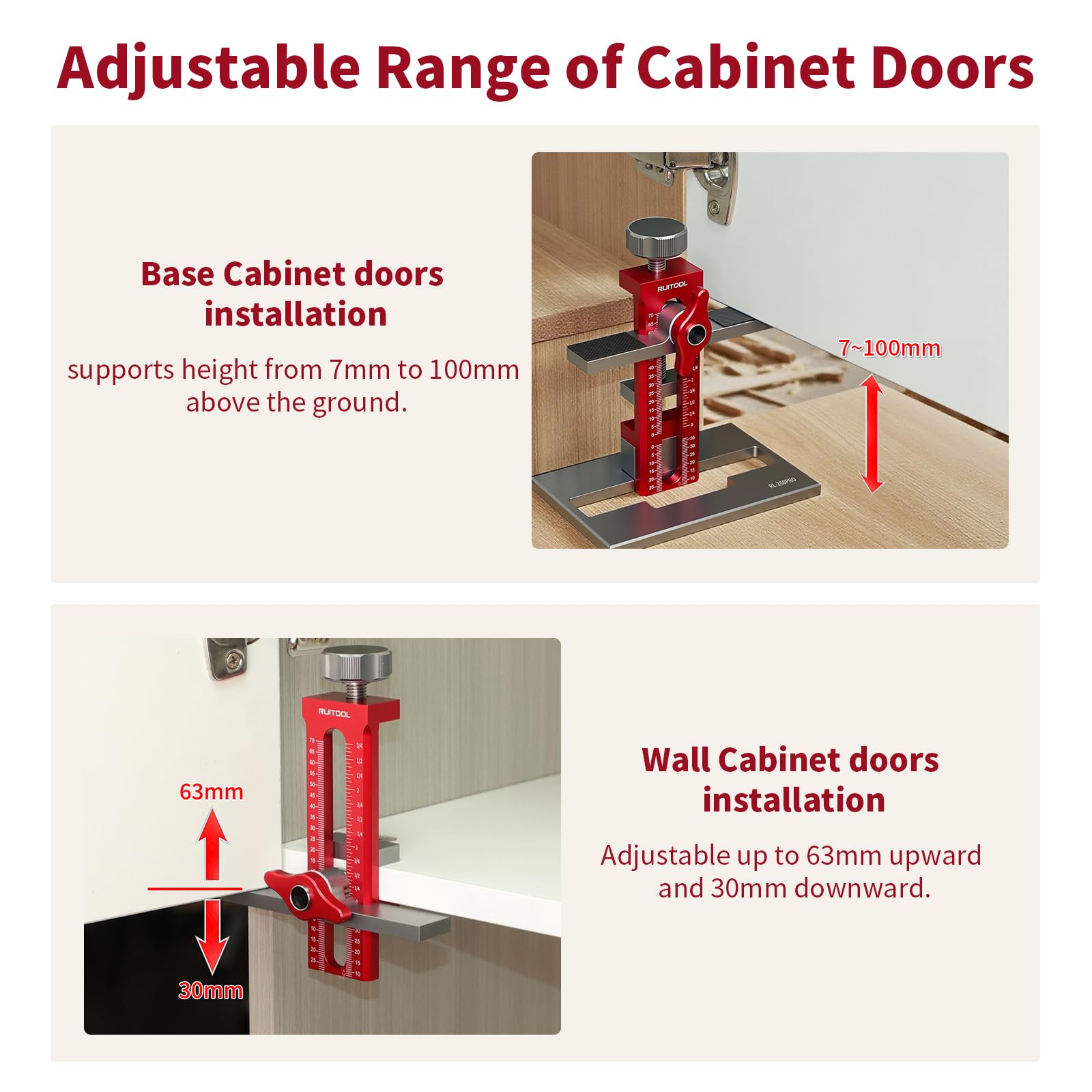 RUITOOL compatibility with frameless and face-frame cabinets for versatility.
