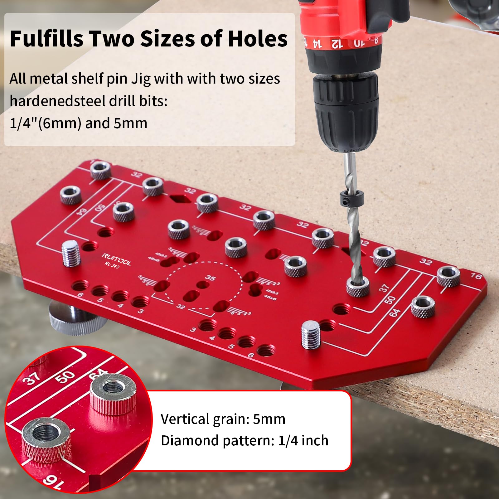 RUITOOL hardened drill bits 1/4 inch and 5 mm ready for versatile hole sizes.