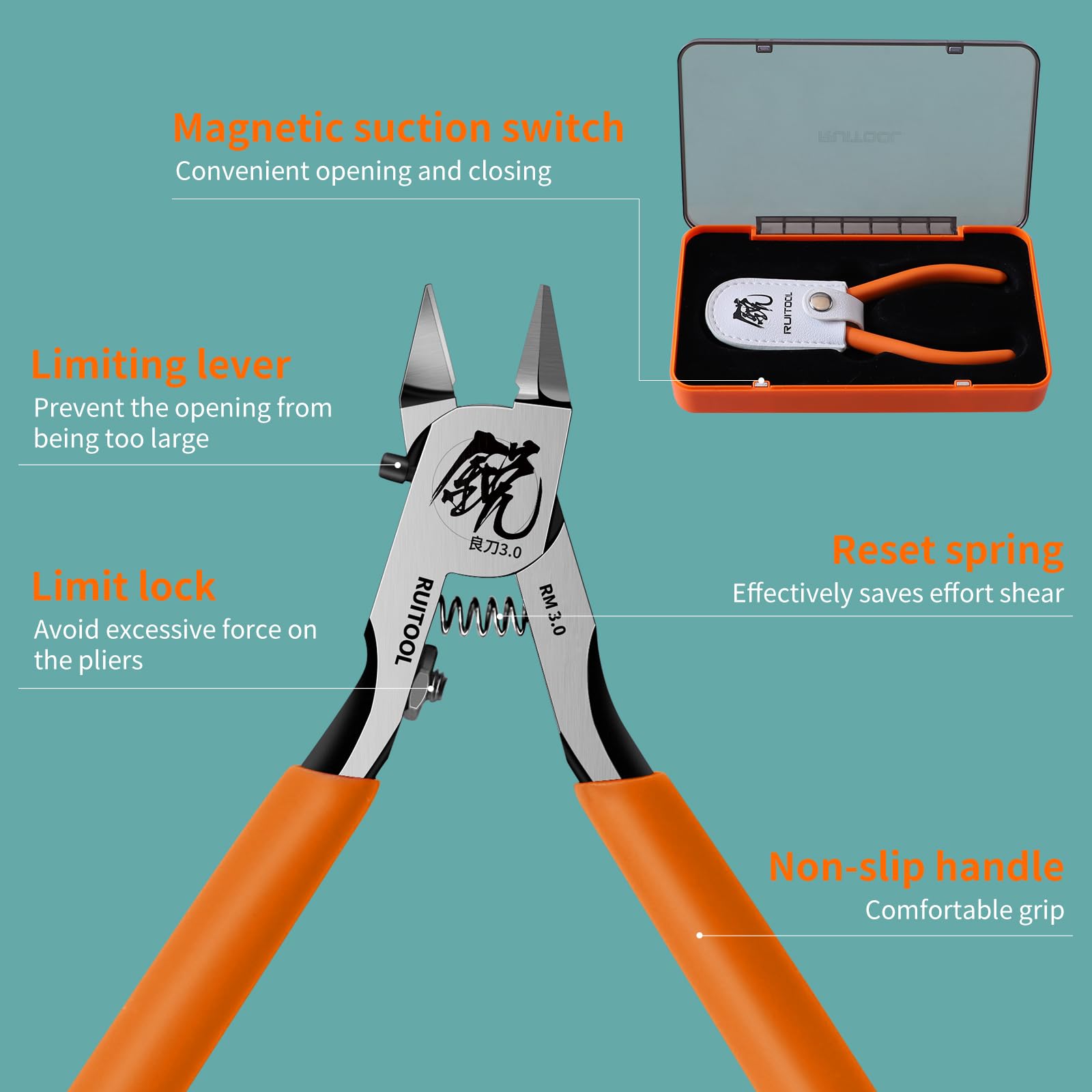 RUITOOL Nippers limit lock protects against blade overextension.