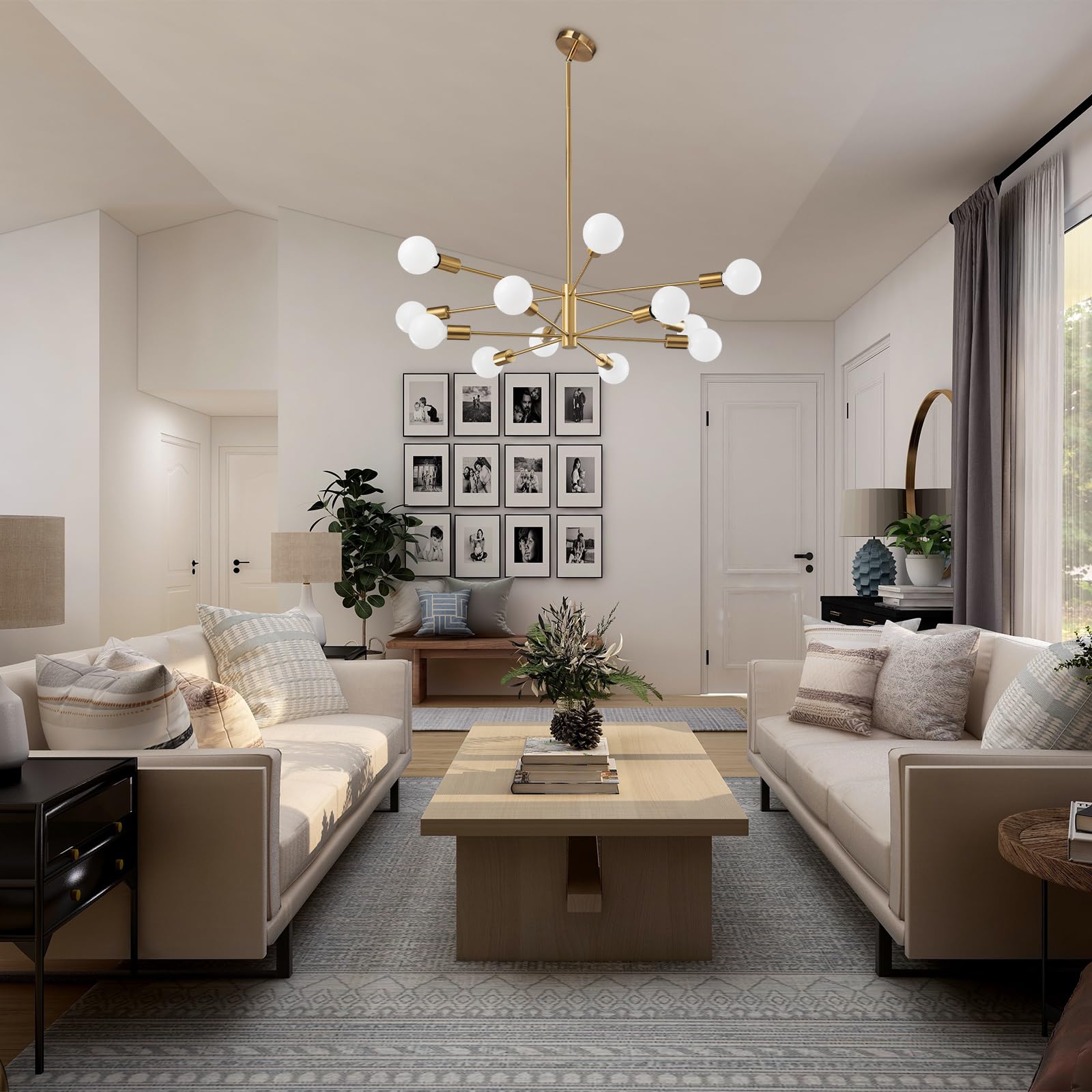 RUIYEY dimmable chandelier compatible with LED and other bulbs.