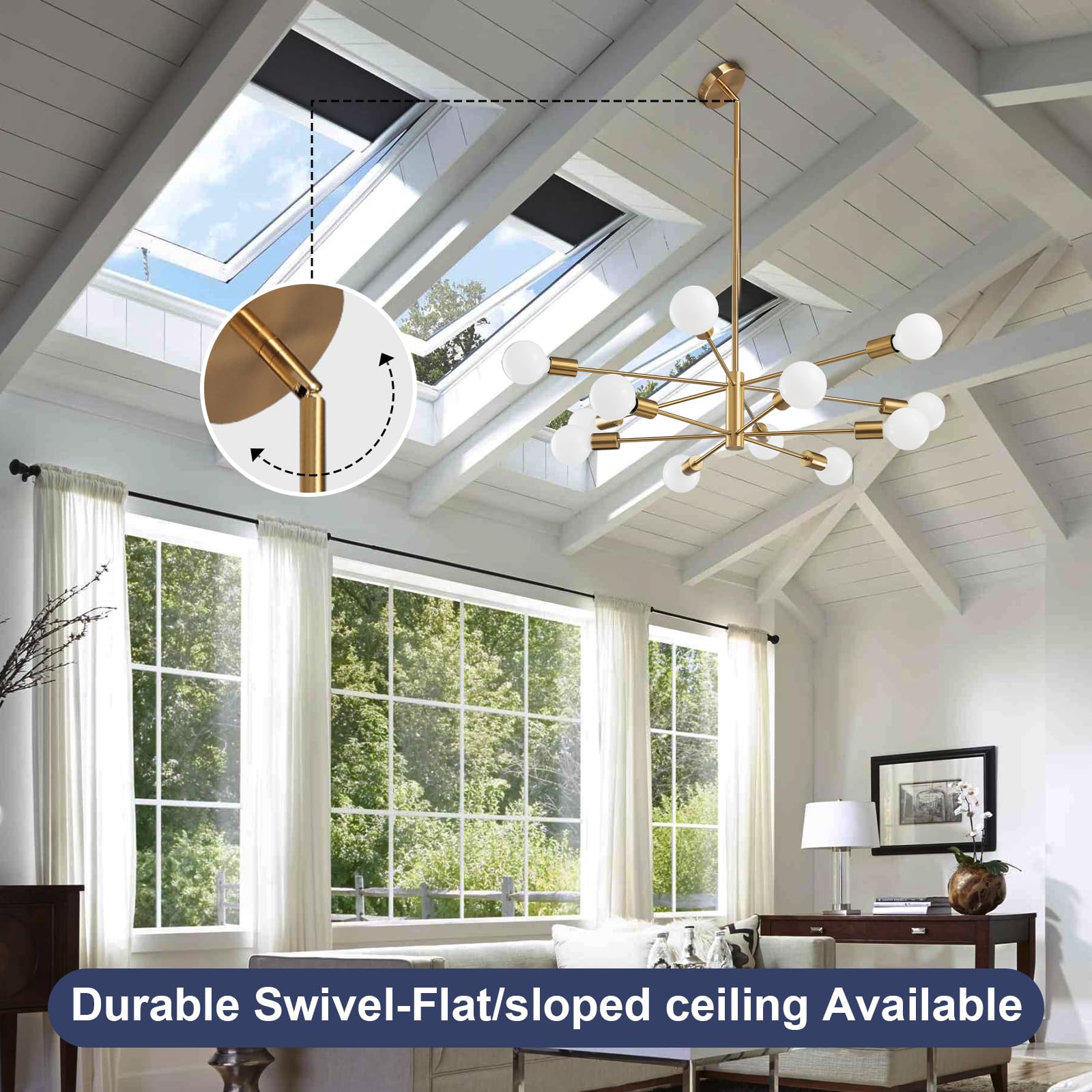 RUIYEY easy-install ceiling light for flat or sloped ceilings.