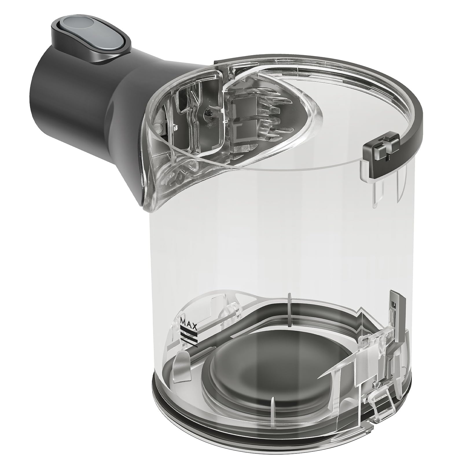 RUKHOOL V6 dust bin front view showing snug fit for Dyson V6