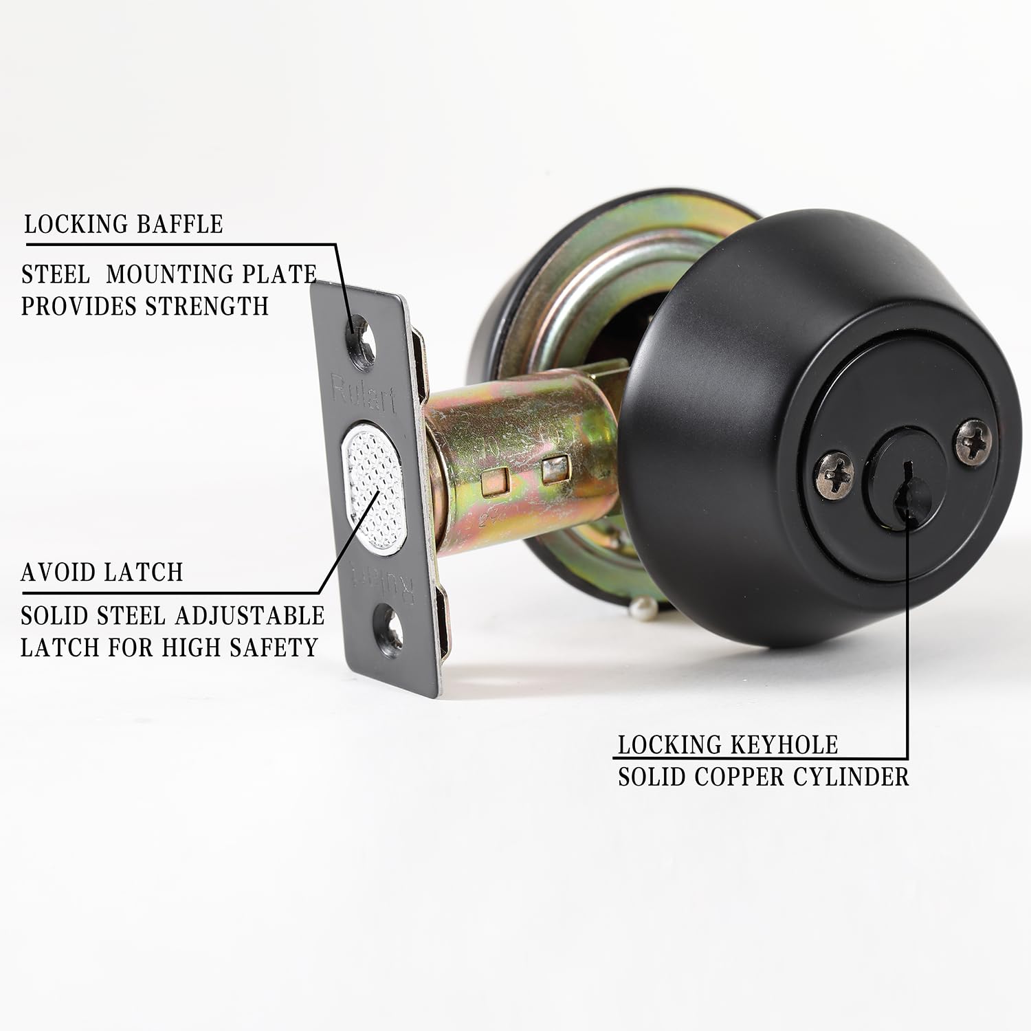 Rulart deadbolt lock side profile highlighting 2-way adjustable cylinder for versatile door fit