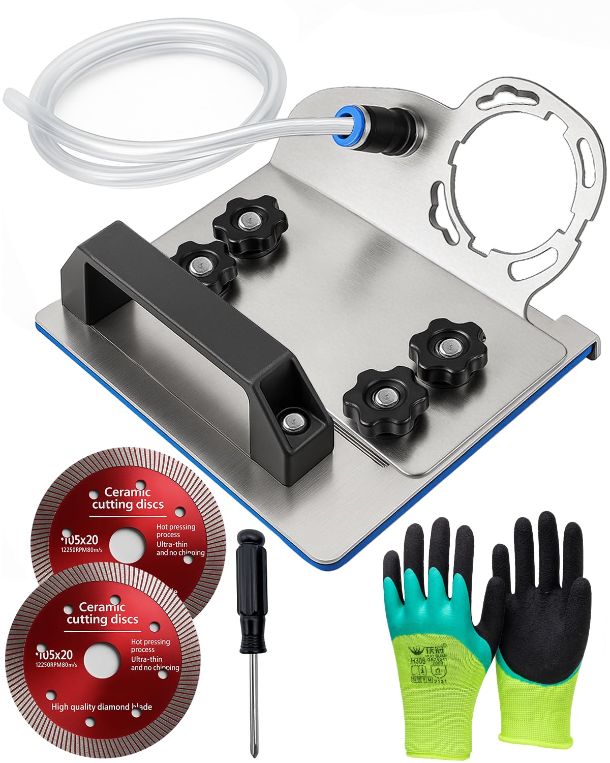 Rumexeng angle grinder stand, precise 45-degree chamfer for clean tile edges.
