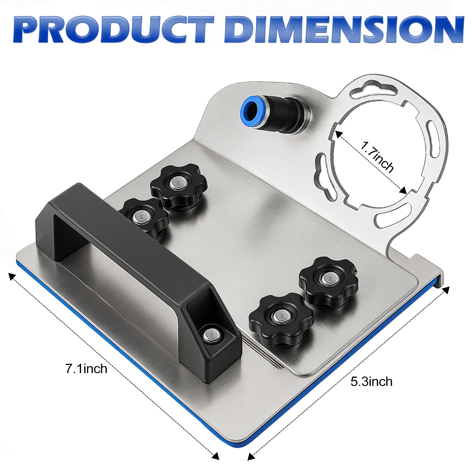 Rumexeng stand blue base plate provides stable support during tile cutting.