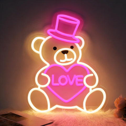 RumonZS Bear Neon Sign overview with a warm glow for stylish wall decor.