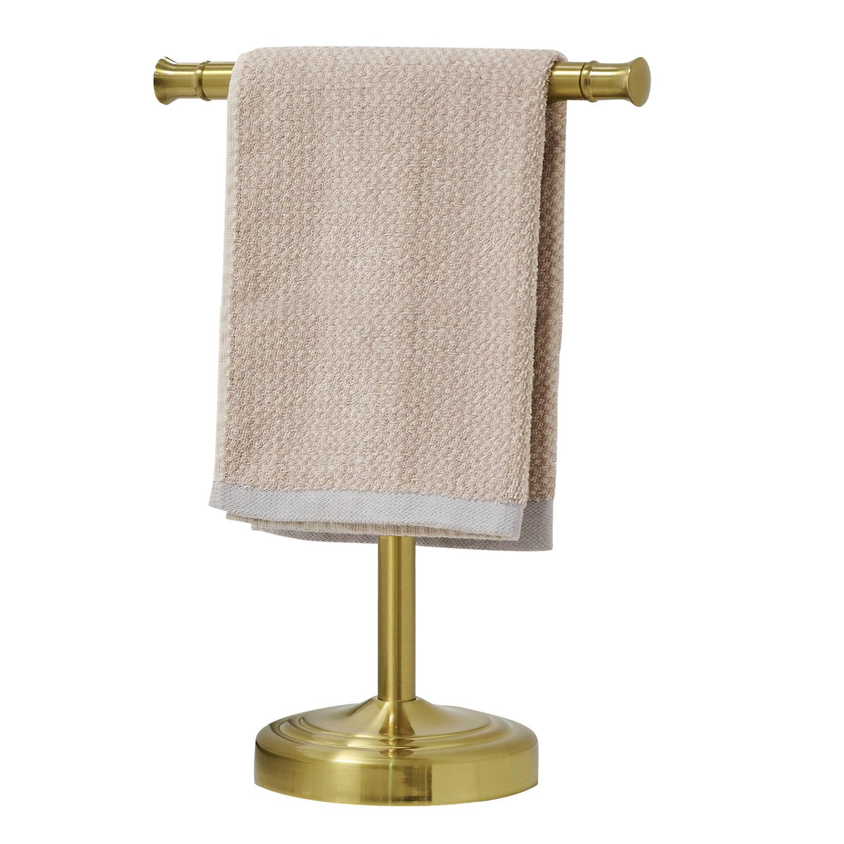 RUMOSE 13-inch brushed gold towel stand front view in bathroom organization