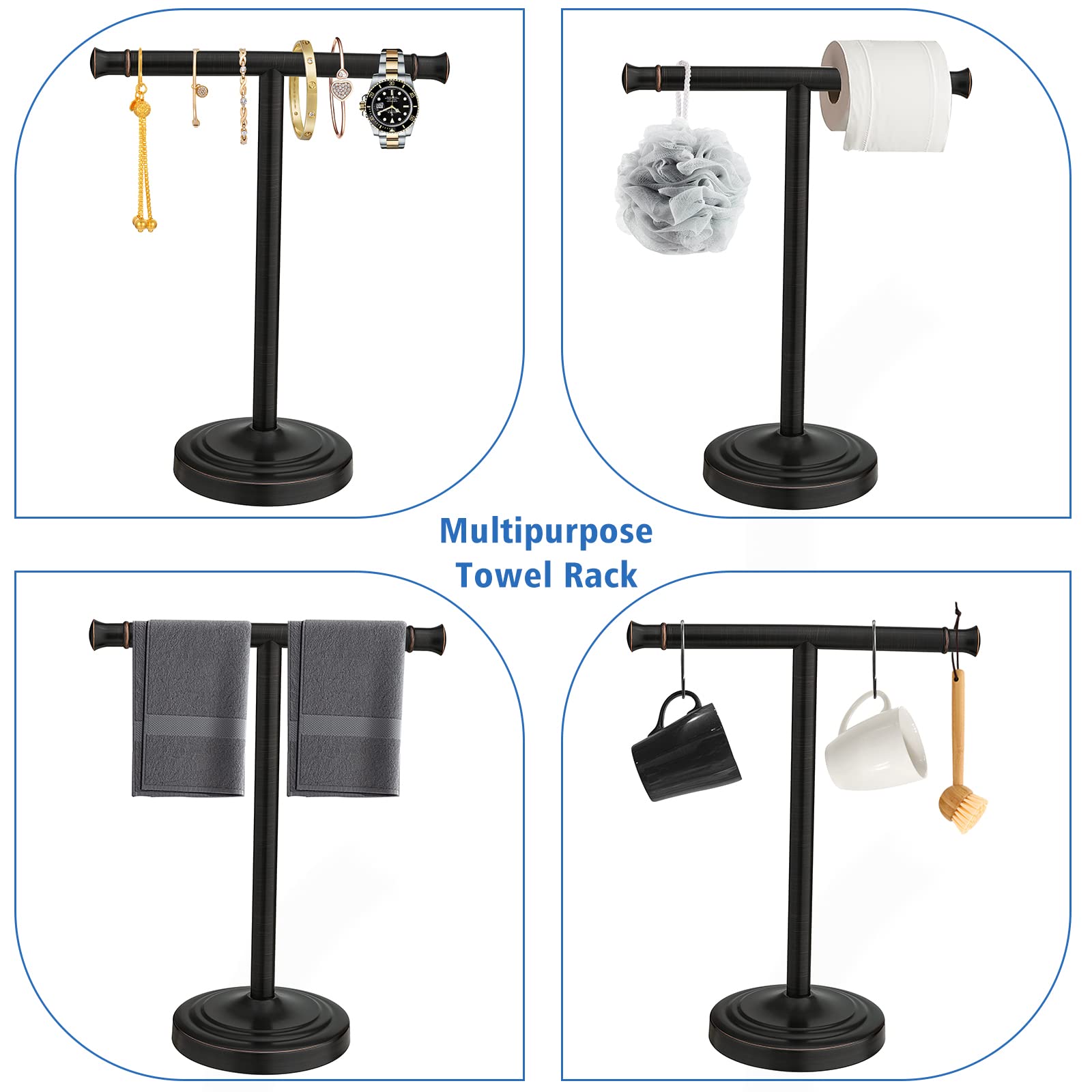 RUMOSE countertop towel holder, top-down view demonstrates space-saving convenience.
