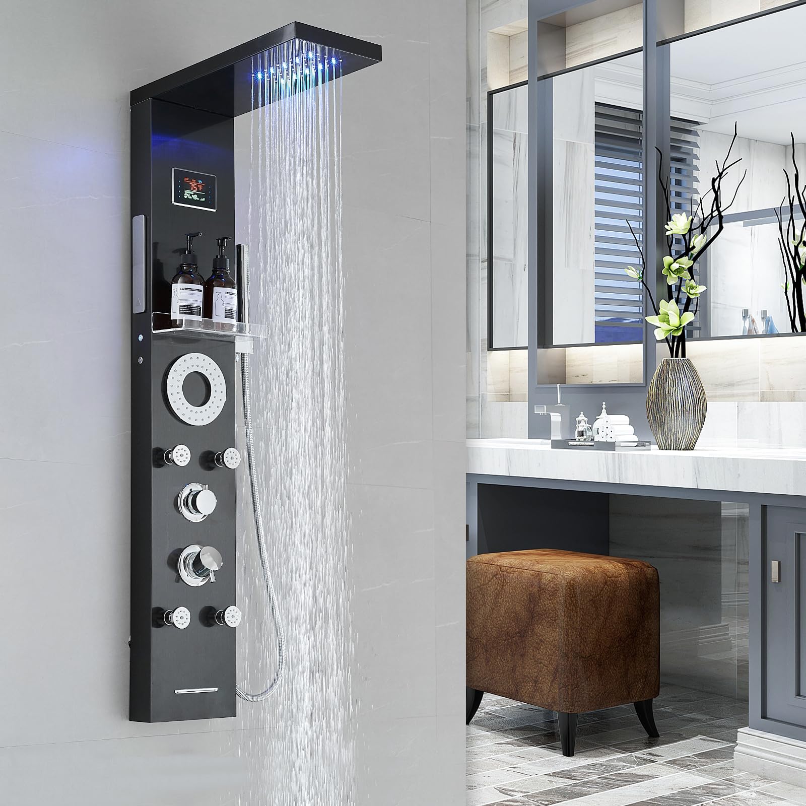 RUMOSE body jets close-up offer targeted massage via adjustable streams.