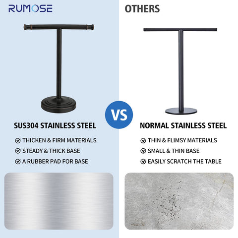 RUMOSE bronze-finish towel rack holds two towels for neat organization.