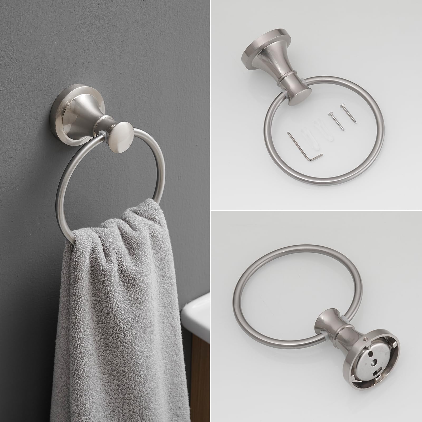 RUMOSE brushed-nickel finish resists water and rust over time.