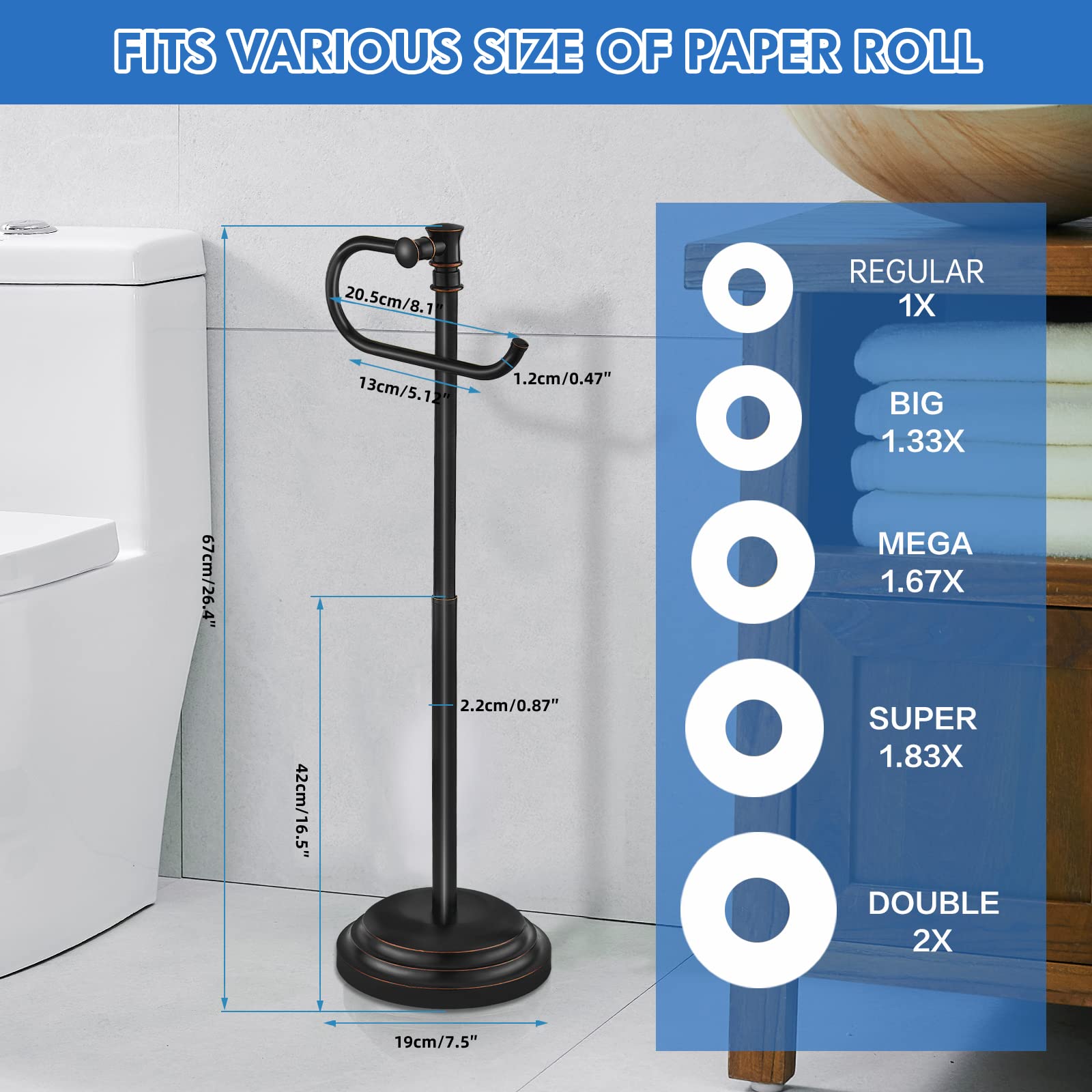 RUMOSE free-standing design fits bathrooms, campers, and small spaces.