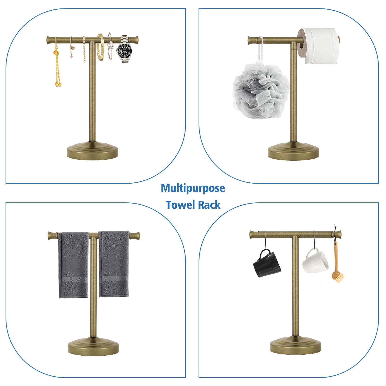 RUMOSE free-standing towel rack in bathroom beside sink for quick drying.