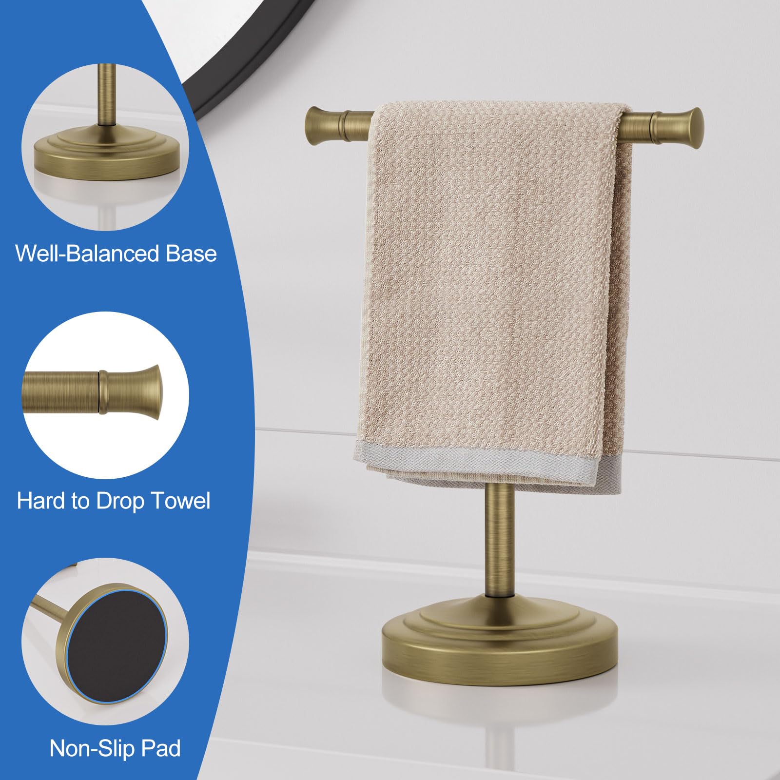RUMOSE towel bar stand on kitchen countertop saving counter space.