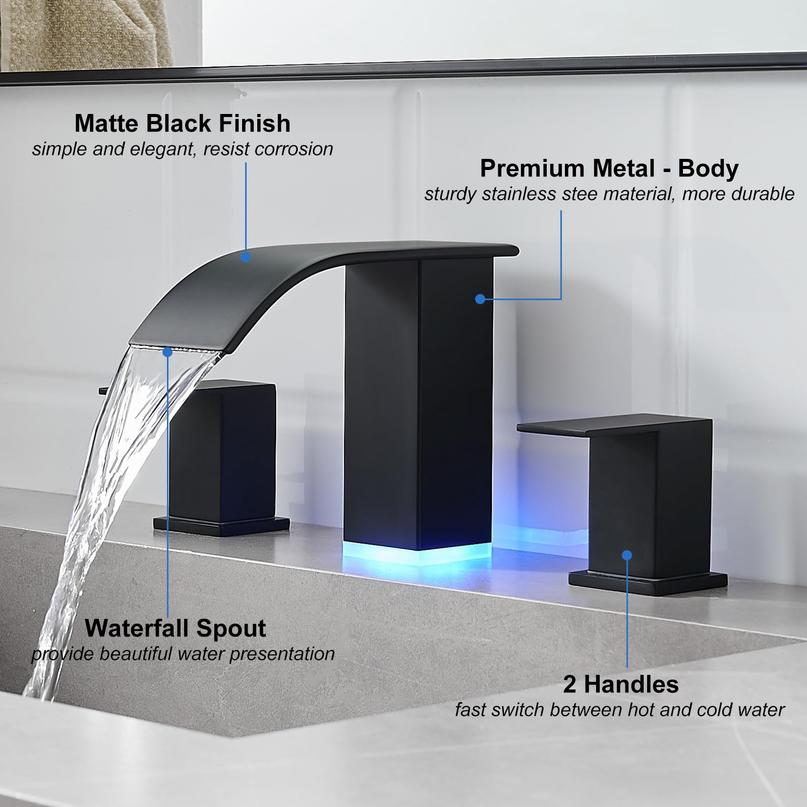 RUMOSE LED faucet with deck-mounted plate showing clean lines