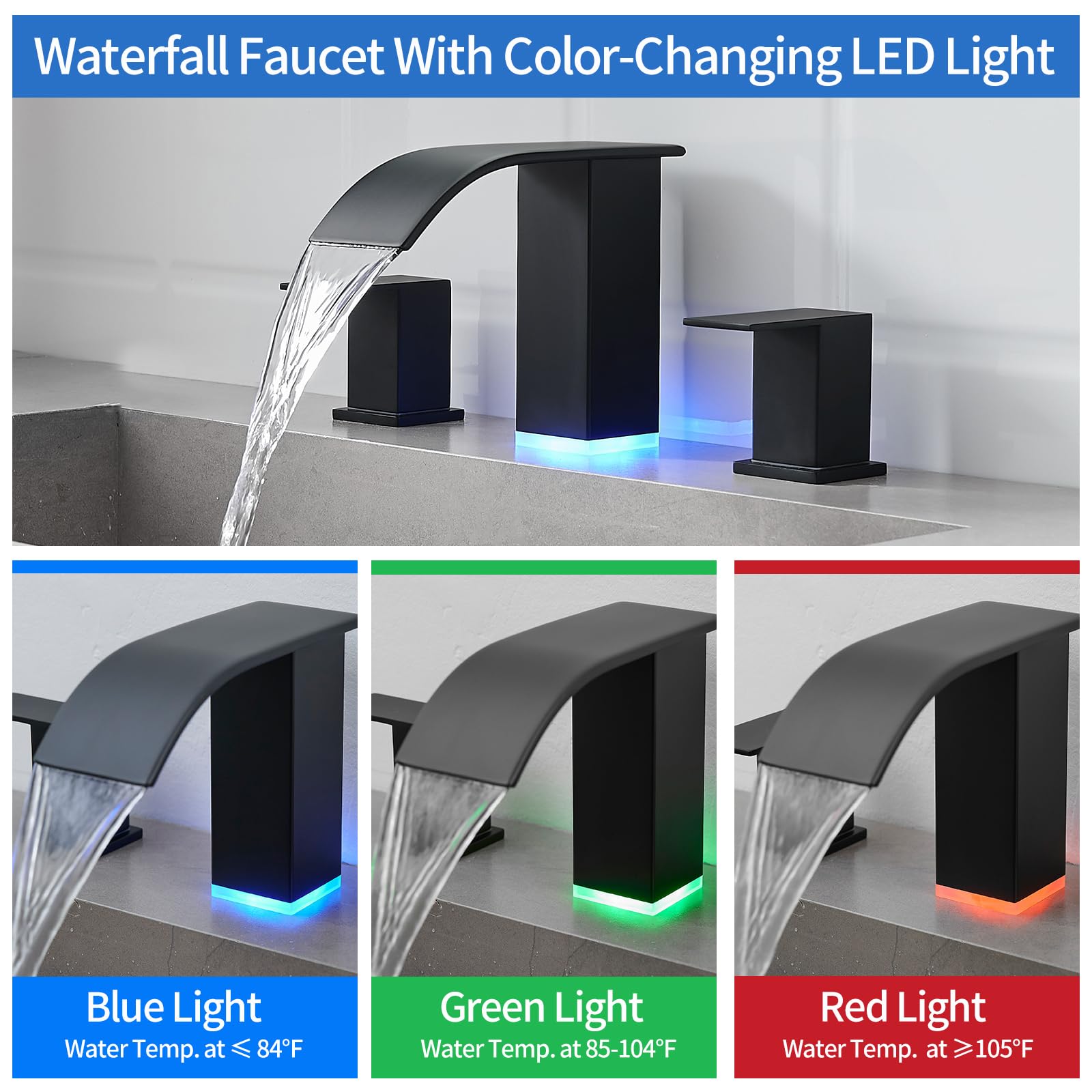 RUMOSE LED faucet with pop-up drain for complete installation