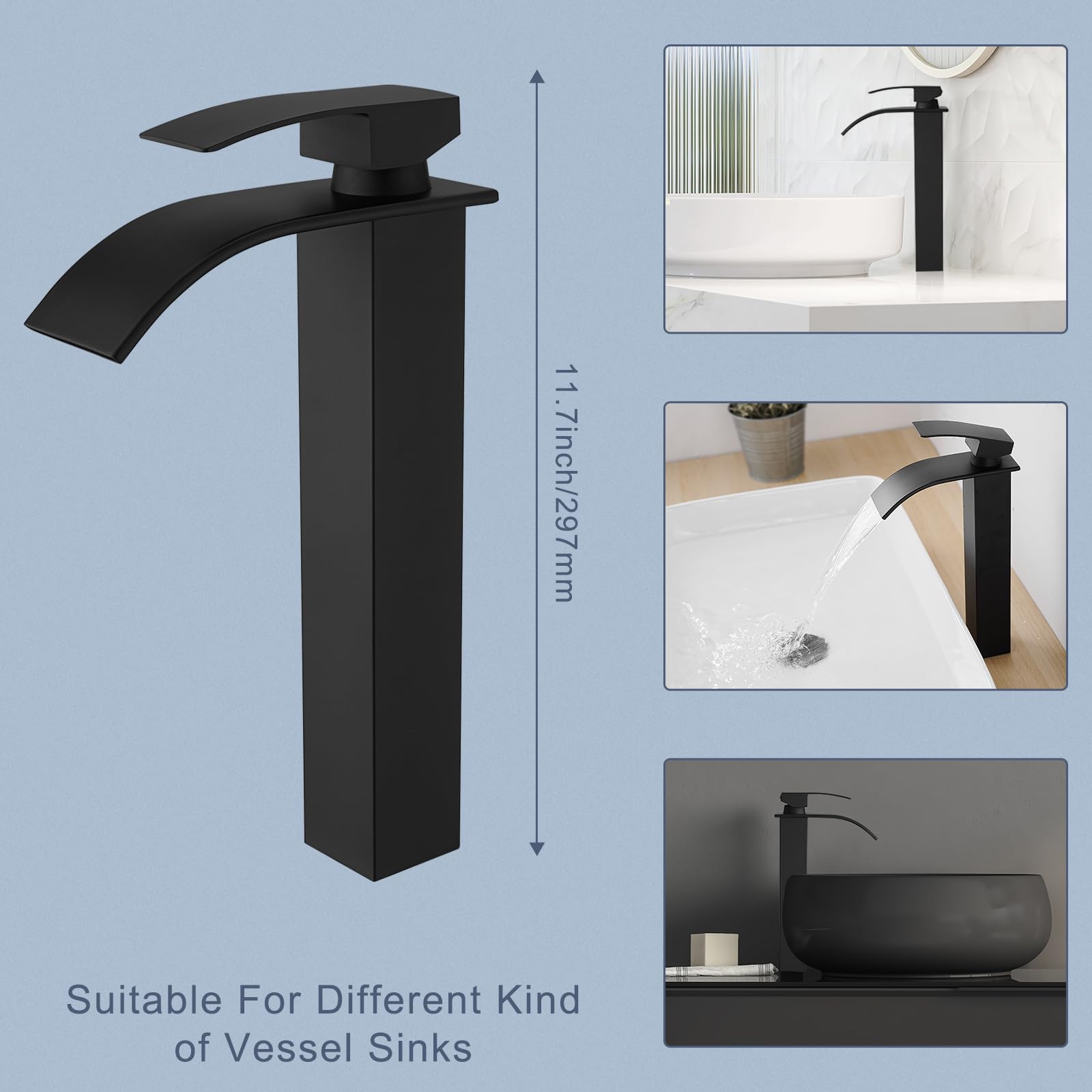 RUMOSE matte black faucet with single-handle control for precise temp