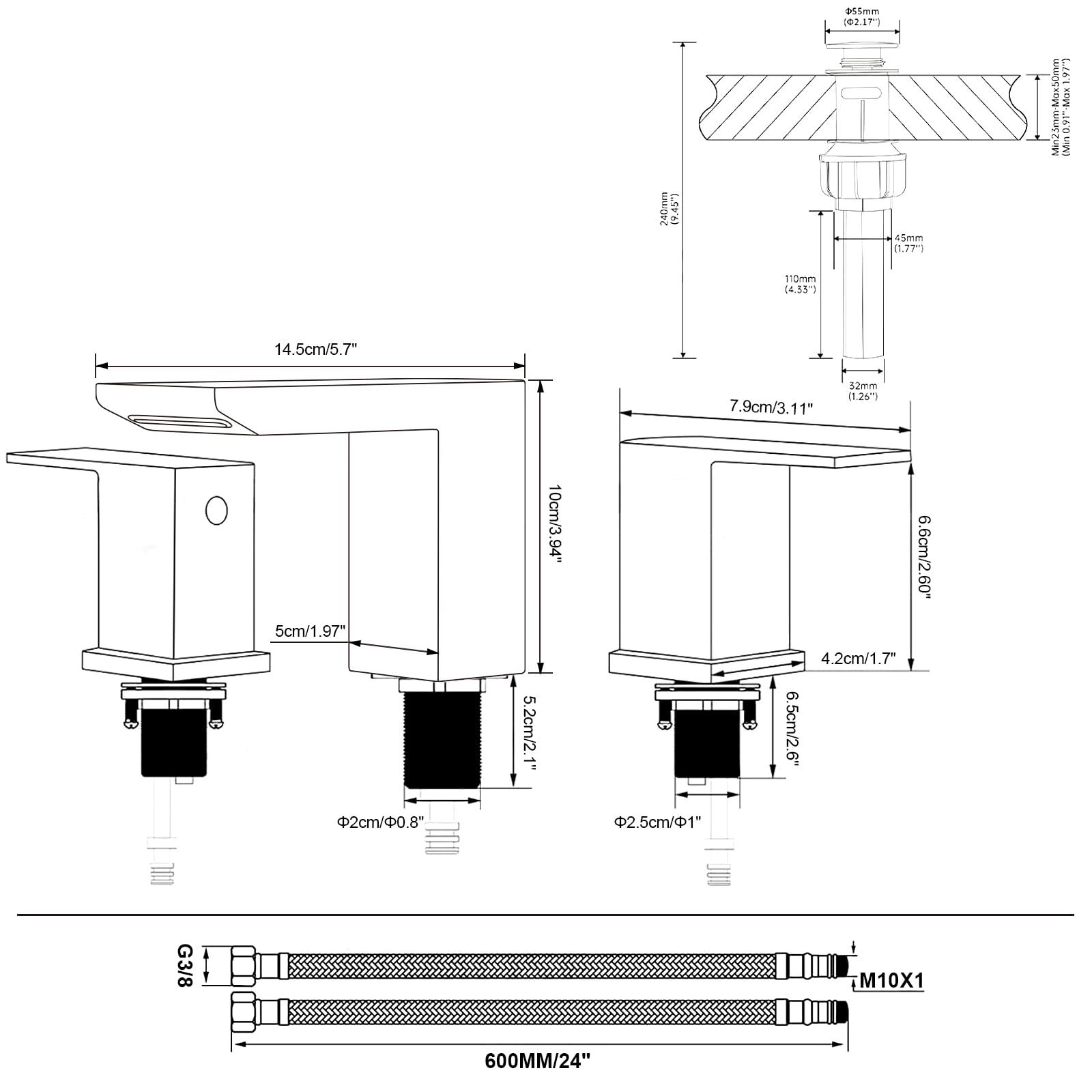 RUMOSE three-hole 8-inch spread fits standard vanity setups