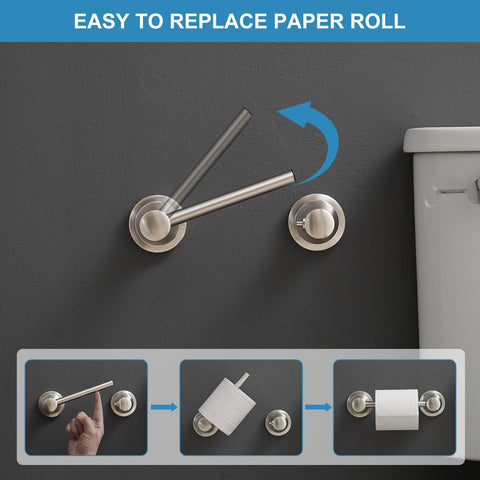 RUMOSE toilet paper holder rotating bar enables quick paper changes.