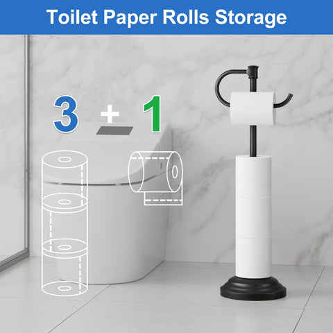 RUMOSE toilet paper holder stand easy install with quick base attachment.