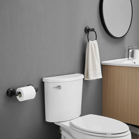 RUMOSE towel ring in matte black, 180-degree rotation enables quick towel hanging.