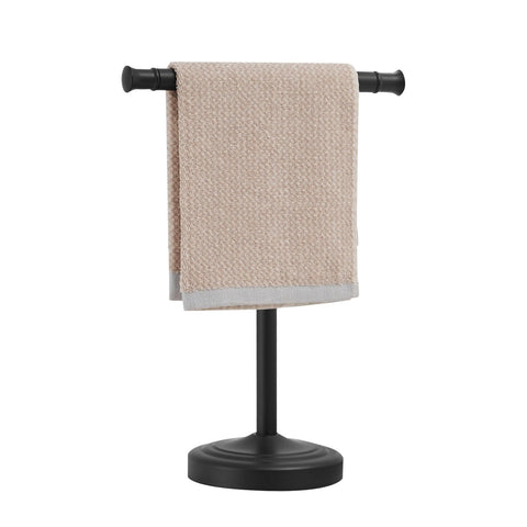RUMOSE 13-inch matte black towel stand front view for easy towel access.
