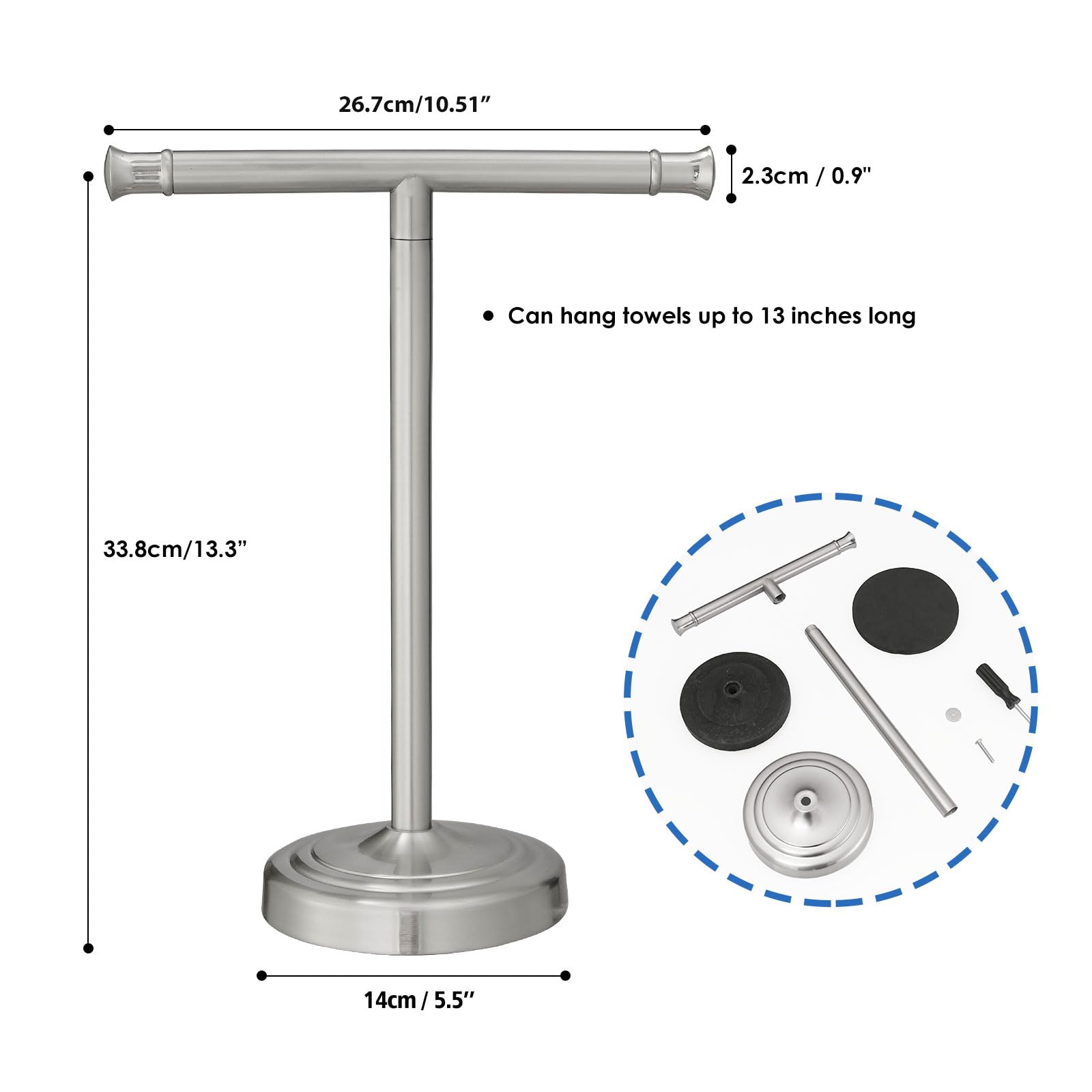 RUMOSE towel stand anti-slip padding keeps it steady and surface-protective.