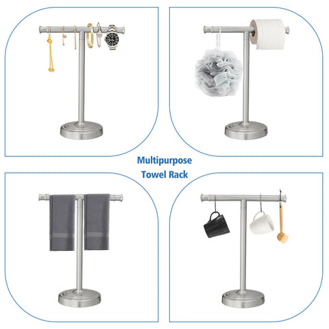 RUMOSE towel stand base and hardware included for quick no-drill setup.