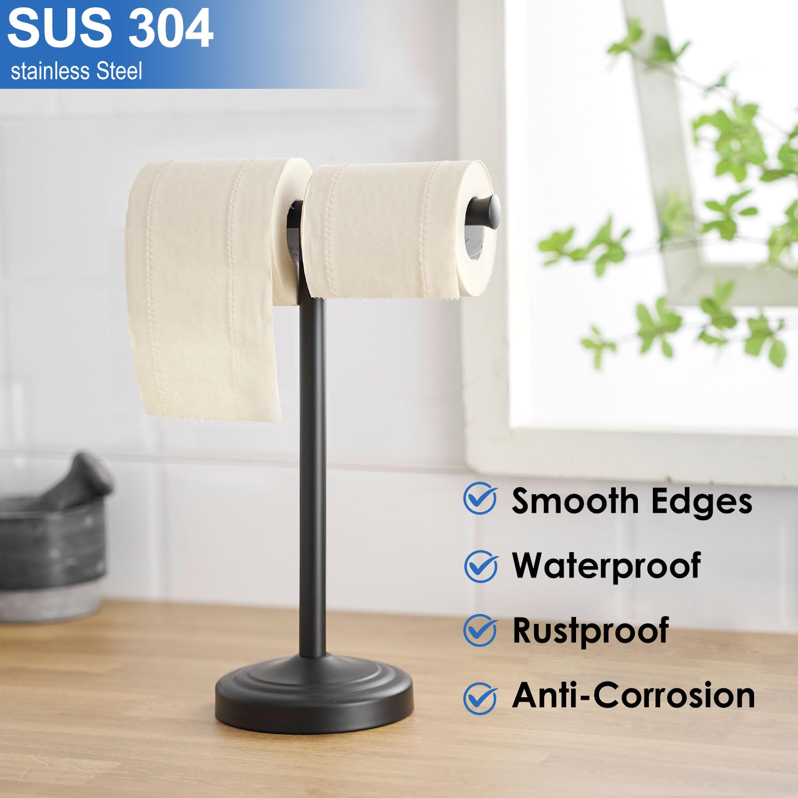 RUMOSE free-standing design fits on counters and vanities.