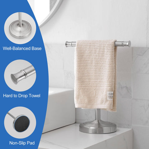 RUMOSE towel stand holding two towels, demonstrating storage capacity.