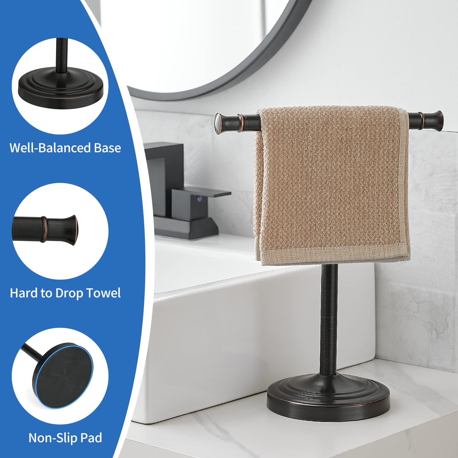 RUMOSE towel stand with anti-slip padding, angled shot showing stable placement.