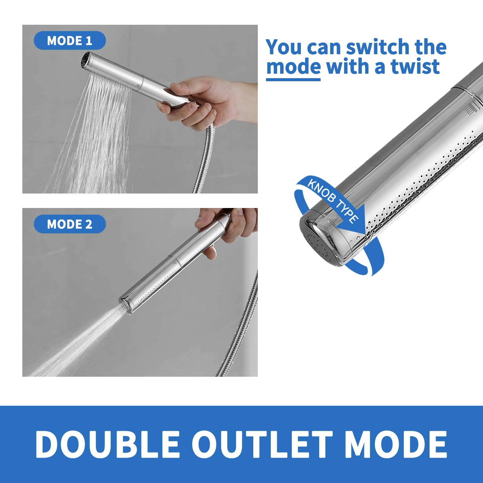 RUMOSE tub spout enables easy bath filling during showers.
